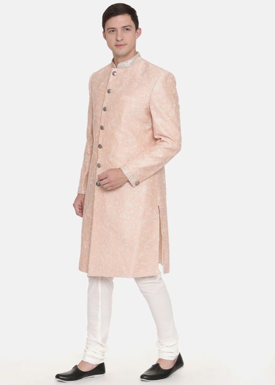 Pink Chanderi Embroidered Sherwani -MMSHR035