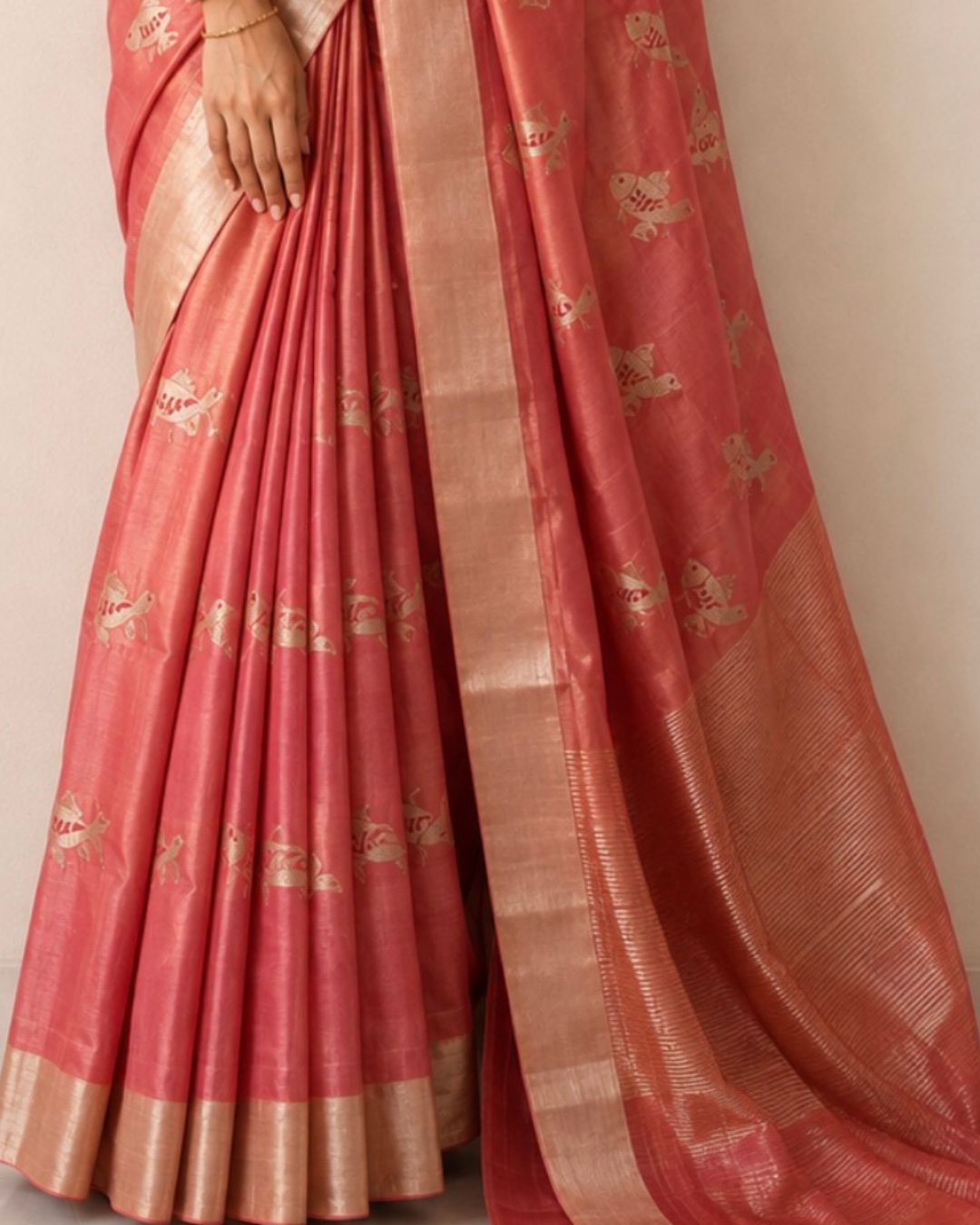 Peach Parrot Chanderi Silk Saree