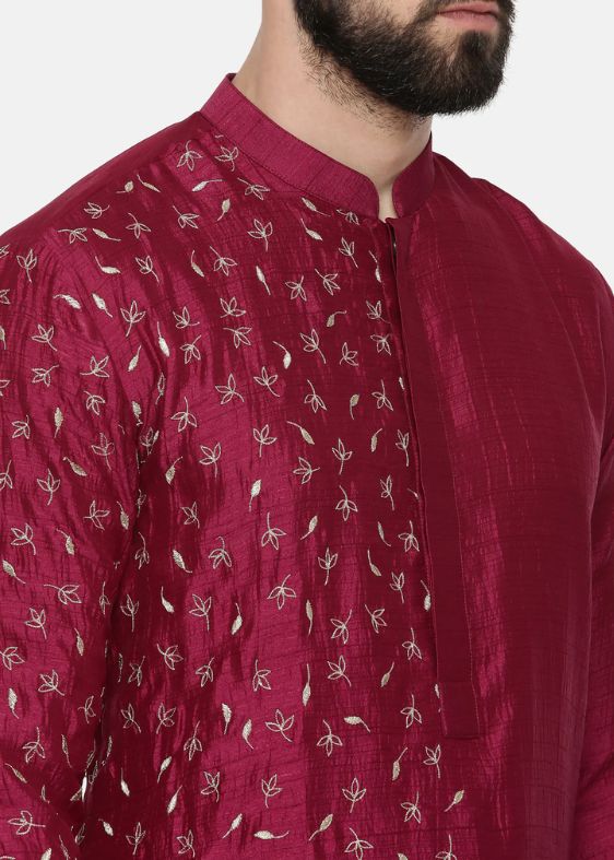 Wine hand embroidery kurta