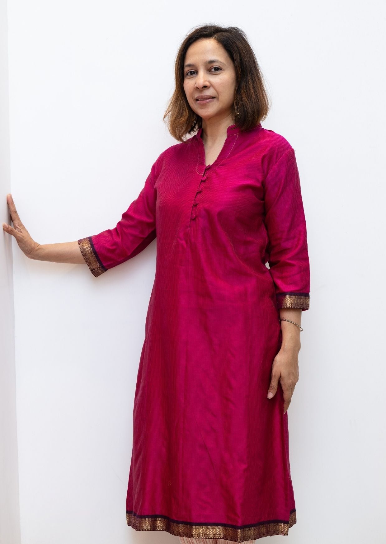 Pink Kiran Maheswari Silk Cotton Kurta