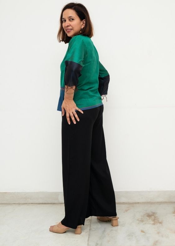 Green V Neck Eri Silk Blouse