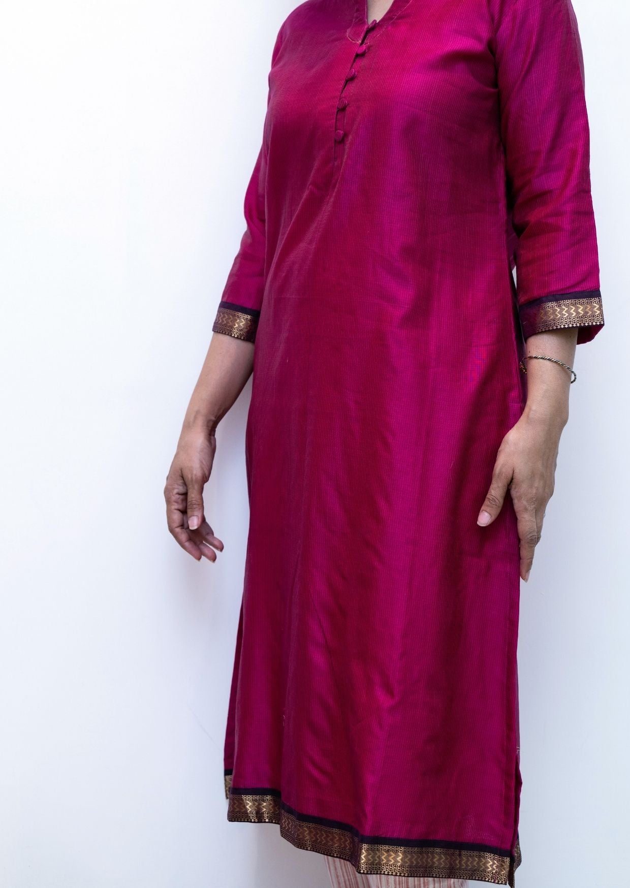 Pink Kiran Maheswari Silk Cotton Kurta