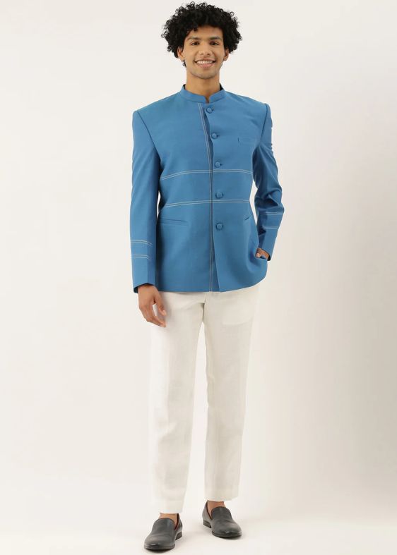 Blue Classic Cotton Bandhgala - MMJ067