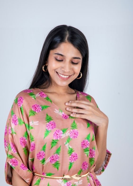 Pine printed Tbody Peach dress