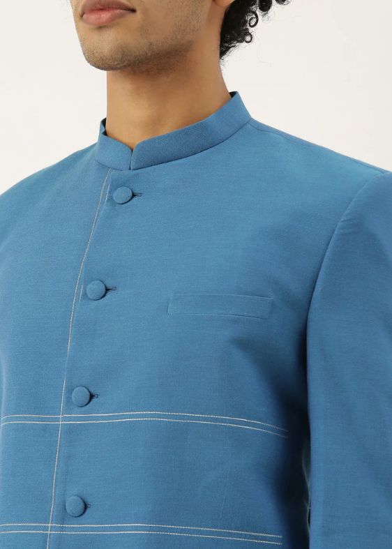 Blue Classic Cotton Bandhgala - MMJ067