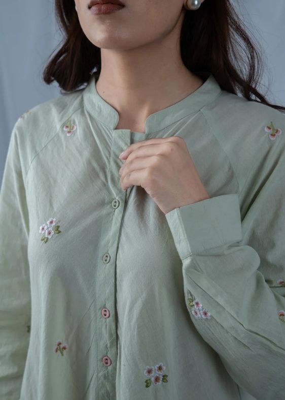 SS 2480 Green Stripe Embroidered Cotton Dress
