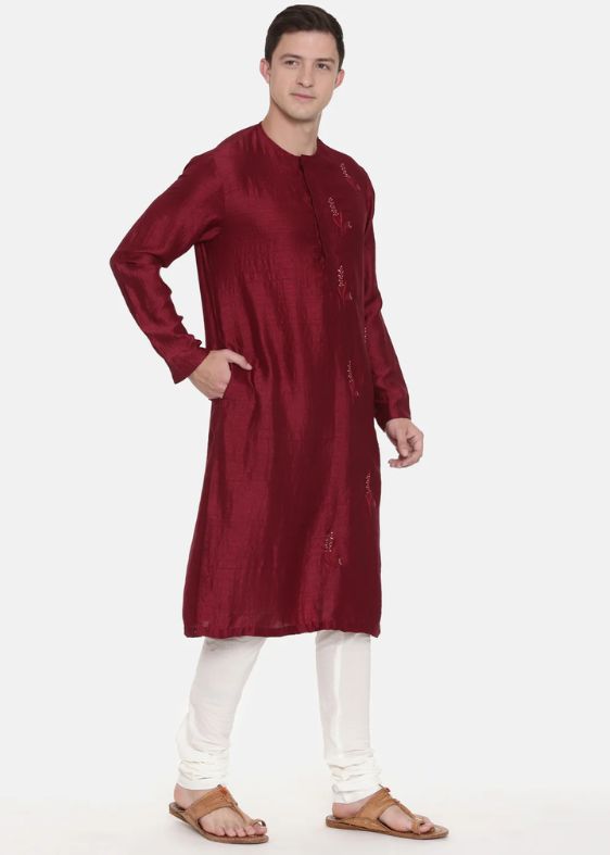 Wine Silk Slub Kurta Set