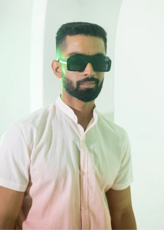 Nehru Collar Ombre Half Sleeve Cotton Shirt- Peach