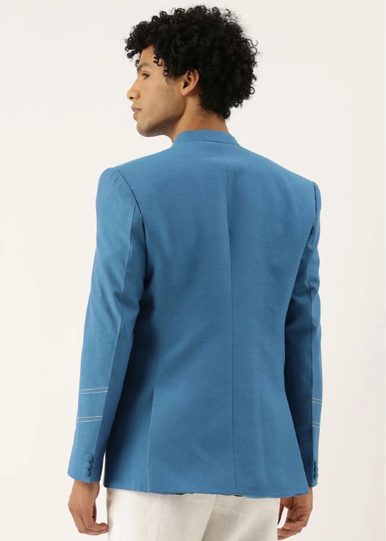 Blue Classic Cotton Bandhgala - MMJ067
