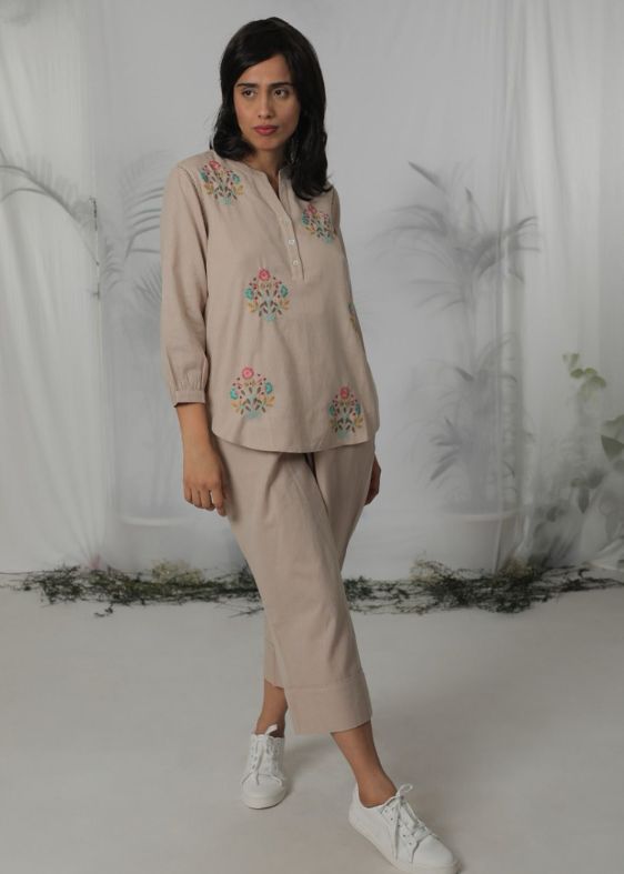 Beige Cotton Embroidered Blouse - SS 2446