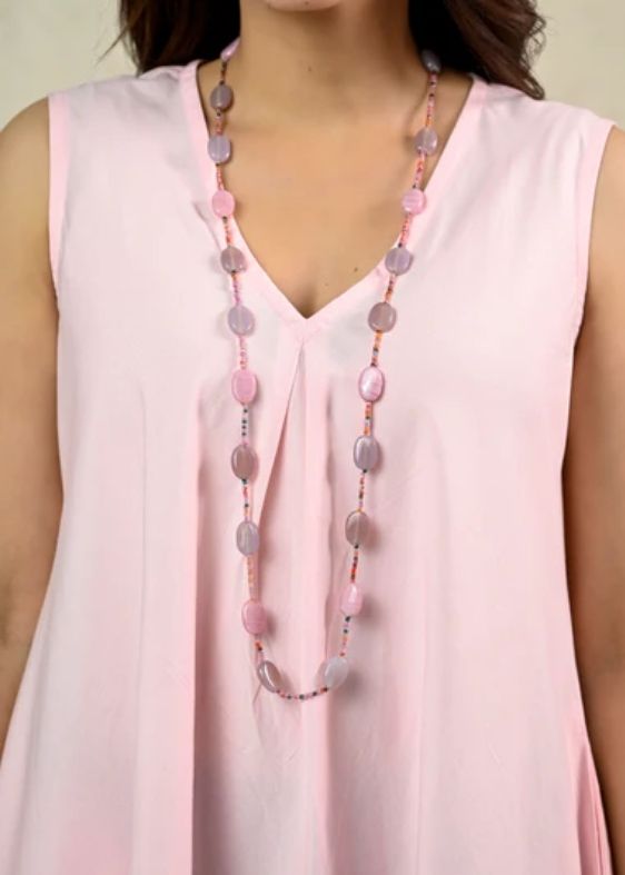 Pink Cotton Poplin Box Pleat Long Dress