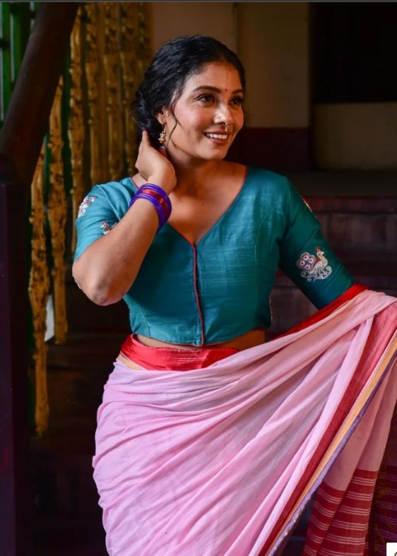 Teal green silver mayur blouse