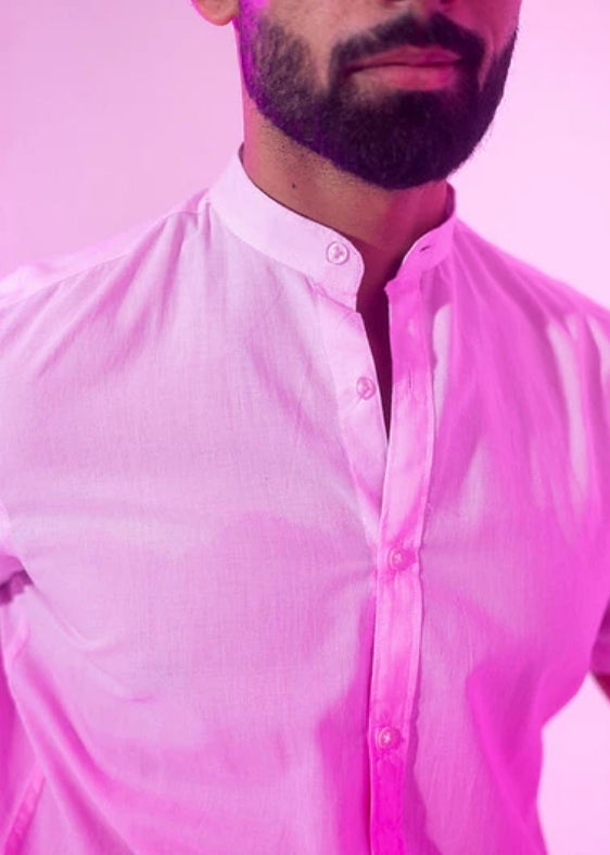 Nehru Collar Ombre Half Sleeve Cotton Shirt- Pink