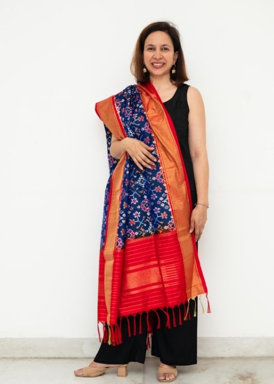 Dark Blue Silk Ikat Dupatta