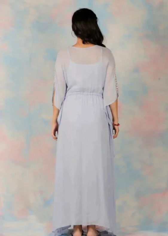 Light Blue Long Geogrette Hand Embroidered Kaftan