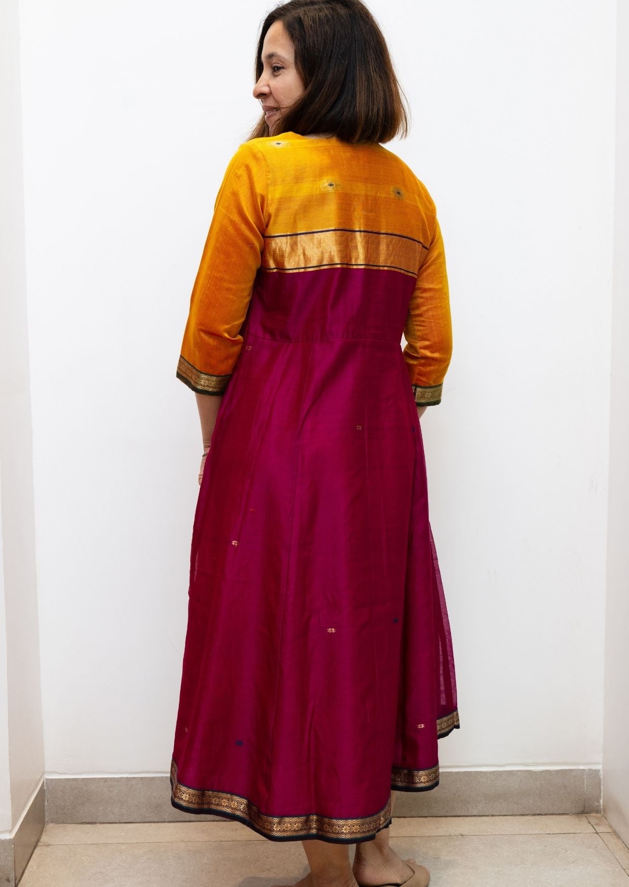 Purple Mustard Maiteri Maheswari Silk Cotton Dress
