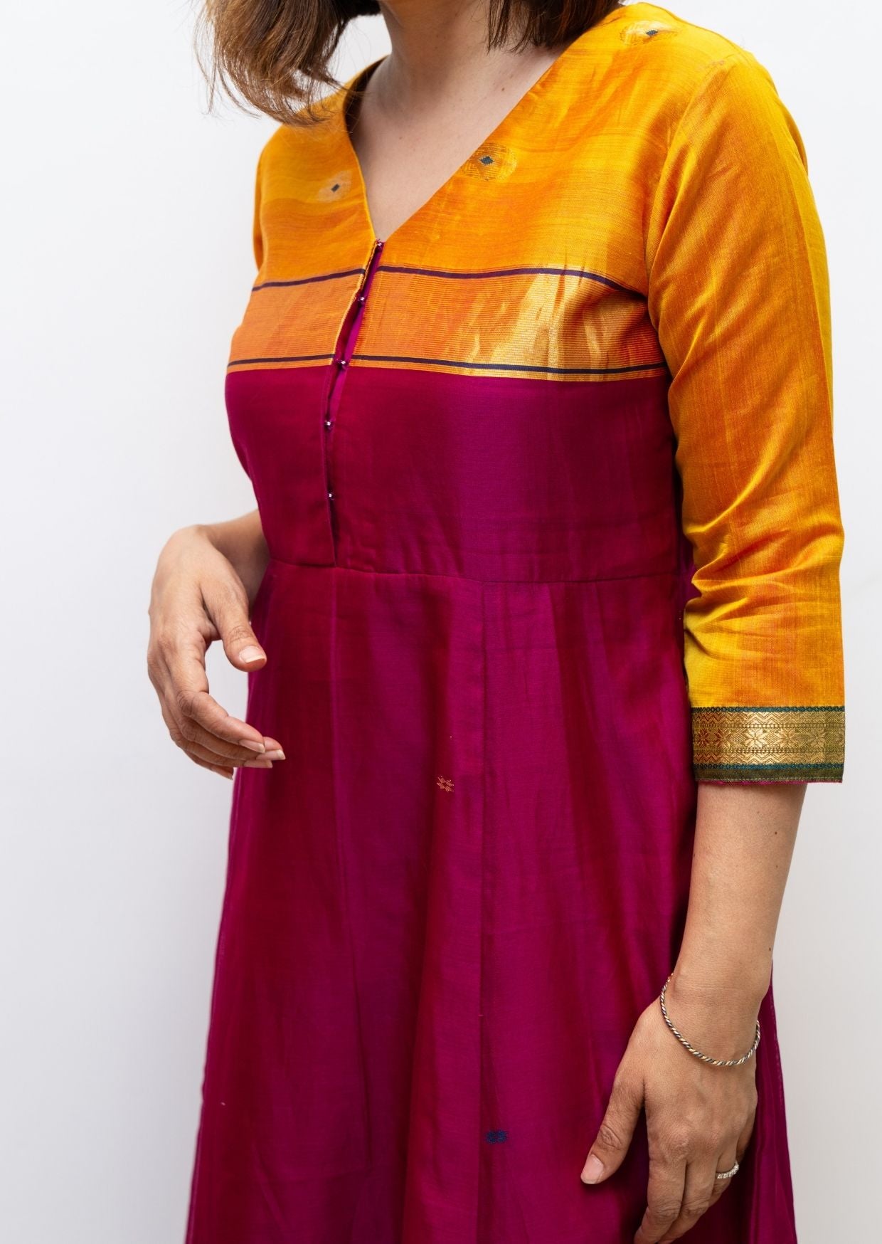 Purple Mustard Maiteri Maheswari Silk Cotton Dress