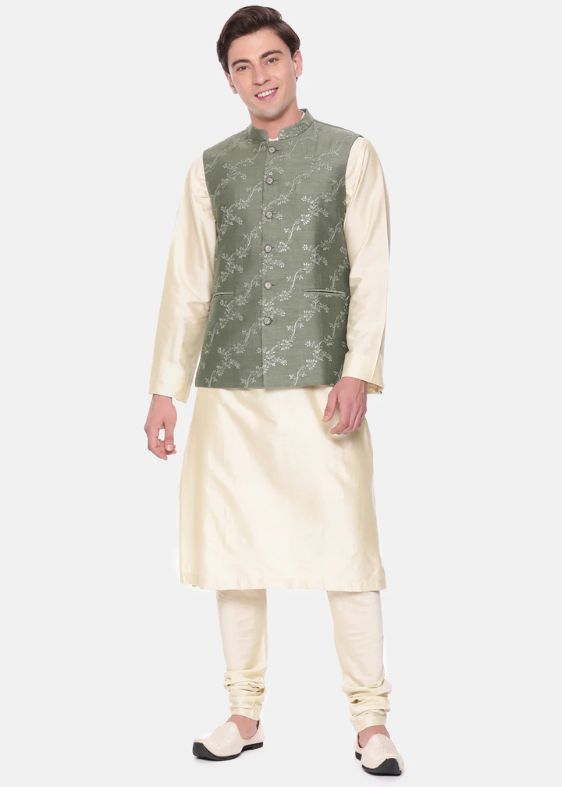 Green Chanderi Embroidered Jacket