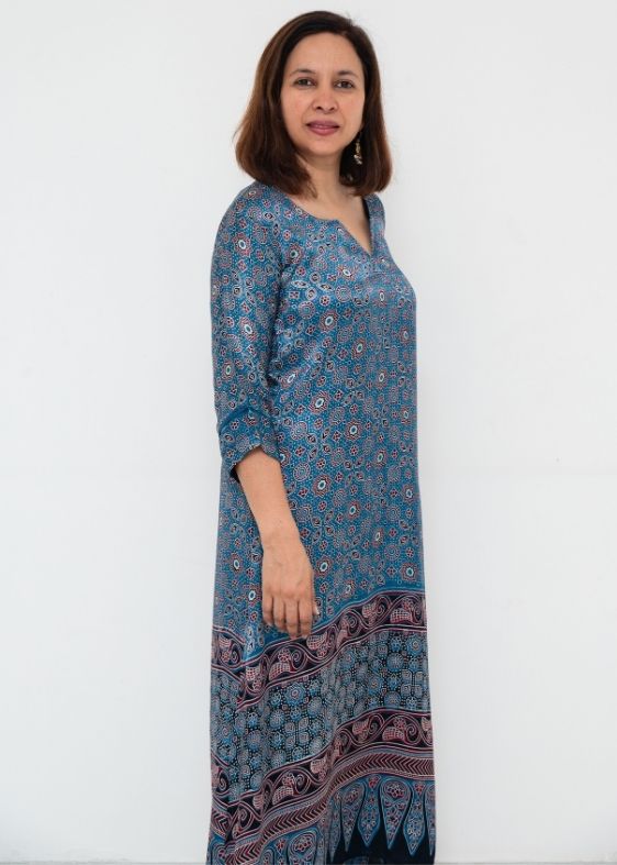 Blue Printed Deepam Mashru silk Dress