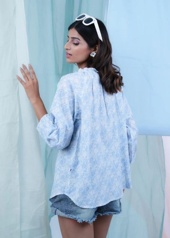 SS 2426 Blue Stripe Embroidered Cotton Top