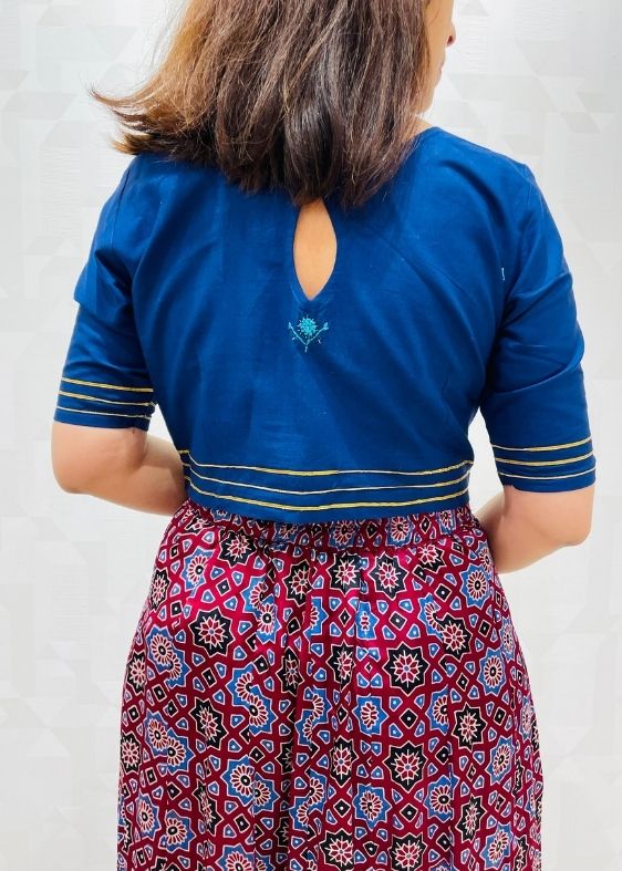 Blue Gold Embroidery Blouse
