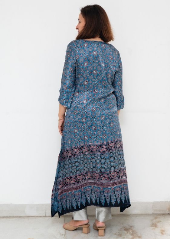 Blue Printed Deepam Mashru silk Dress