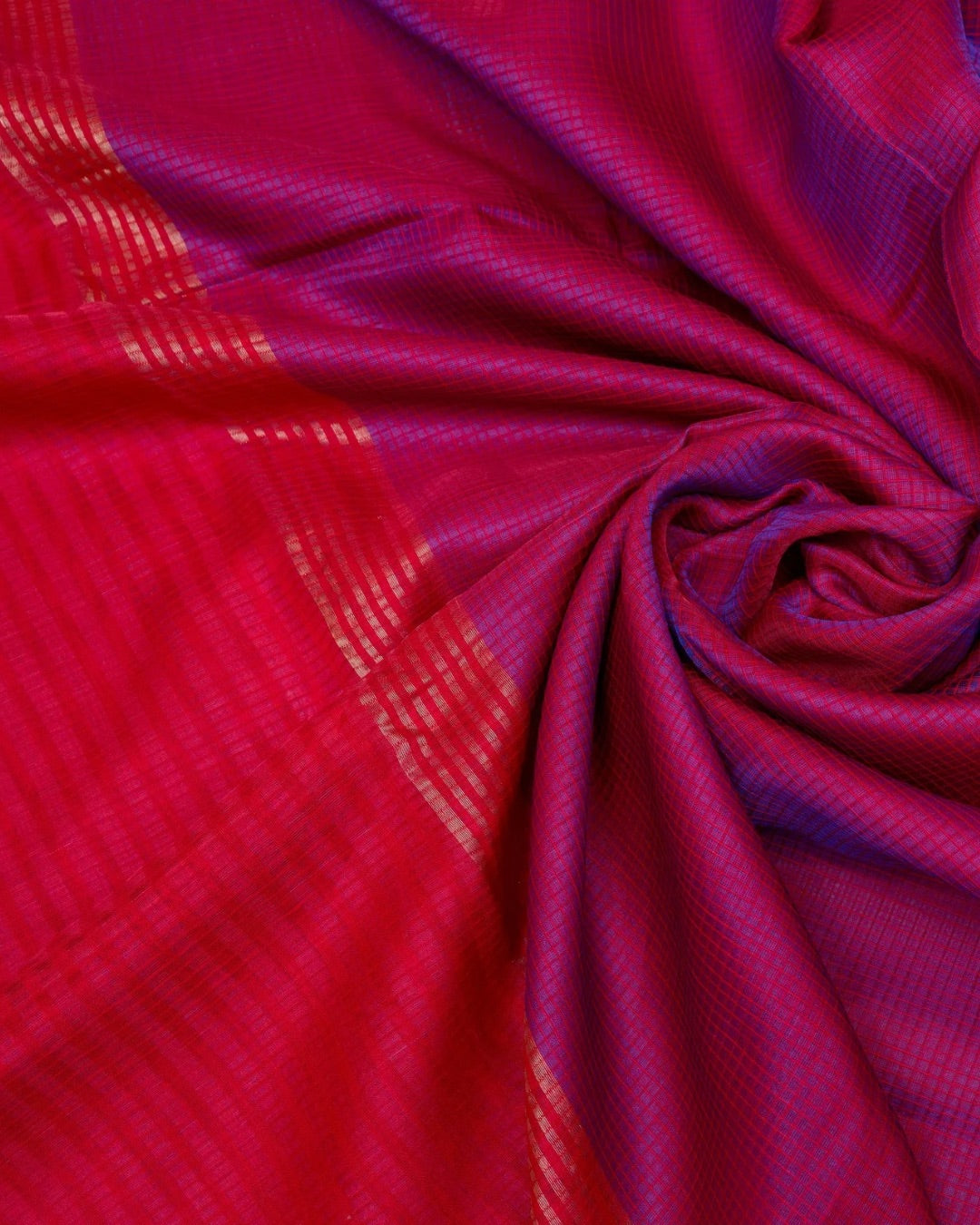 Red Self Checks Organza Cotton Silk Fulia Saree