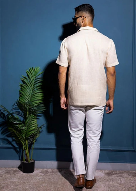 Pure Linen Half Sleeve Shirt-Beige