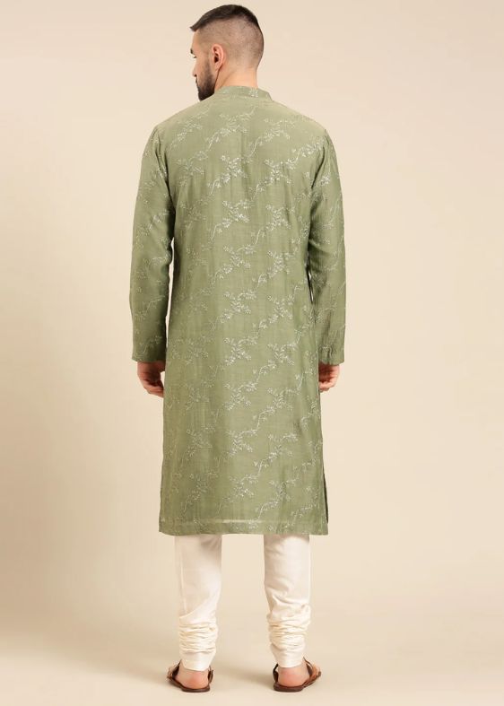 Green Silk Chanderi Kurta Set