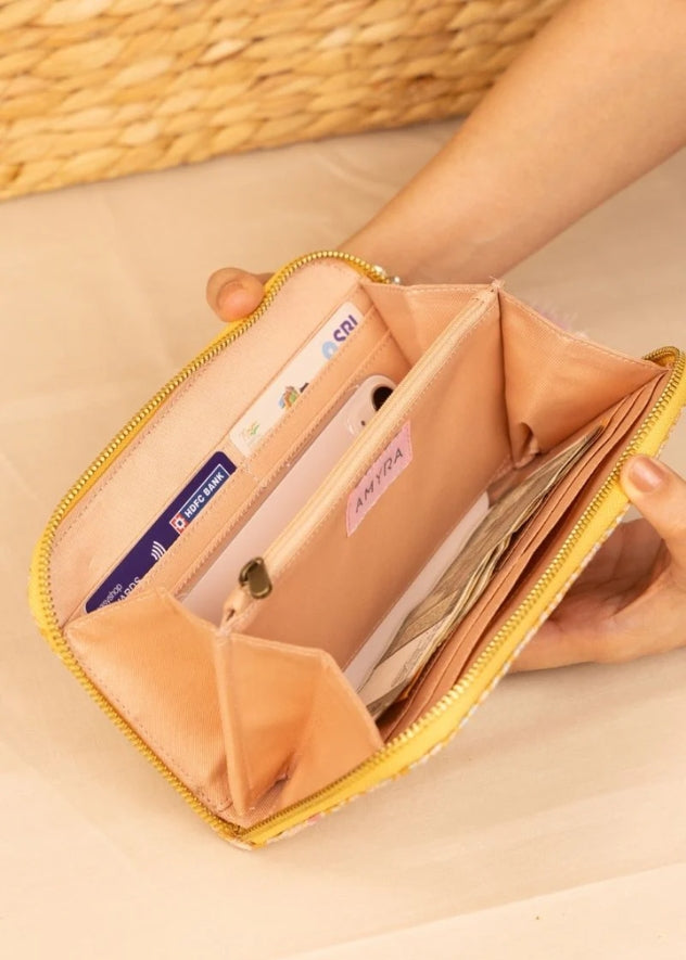 Nyraa Embroidered Wallet- Mustard