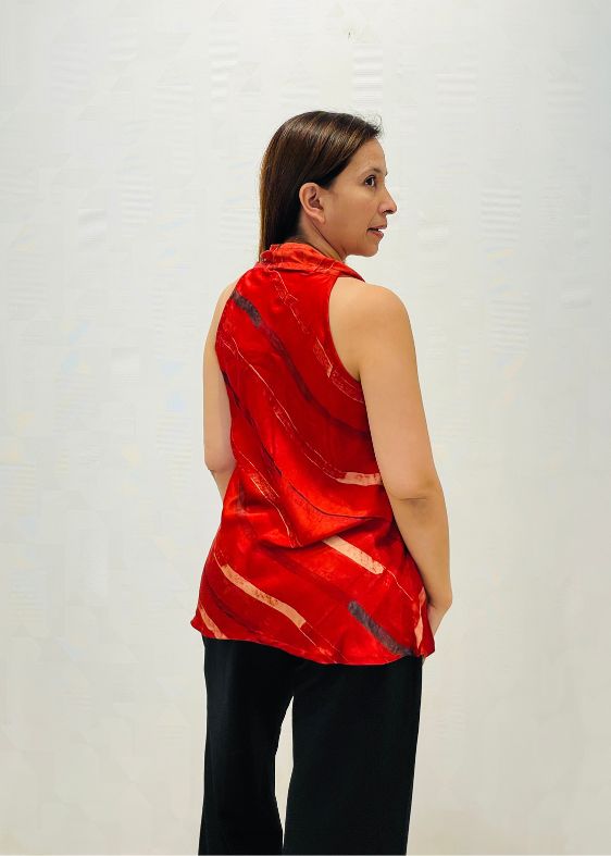 Red cowl neck modal silk blouse
