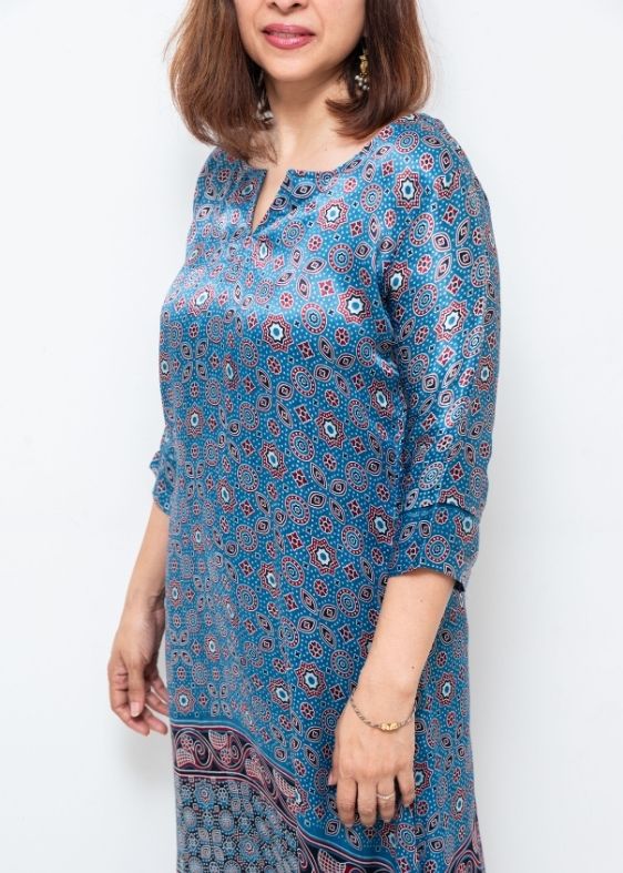 Blue Printed Deepam Mashru silk Dress