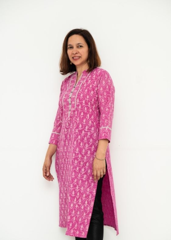 Pink Chinese Collar Cotton Kurta