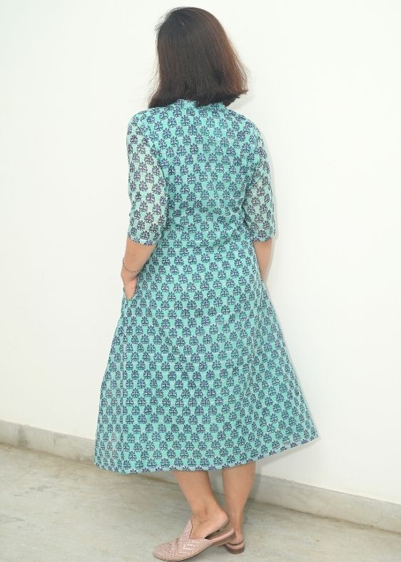 Blue Purple Printed Fulia Cotton Dress