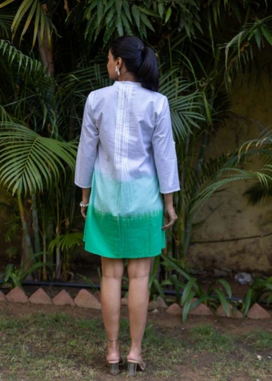 Sea Green Timeless Ombre Pintuck Short Dress