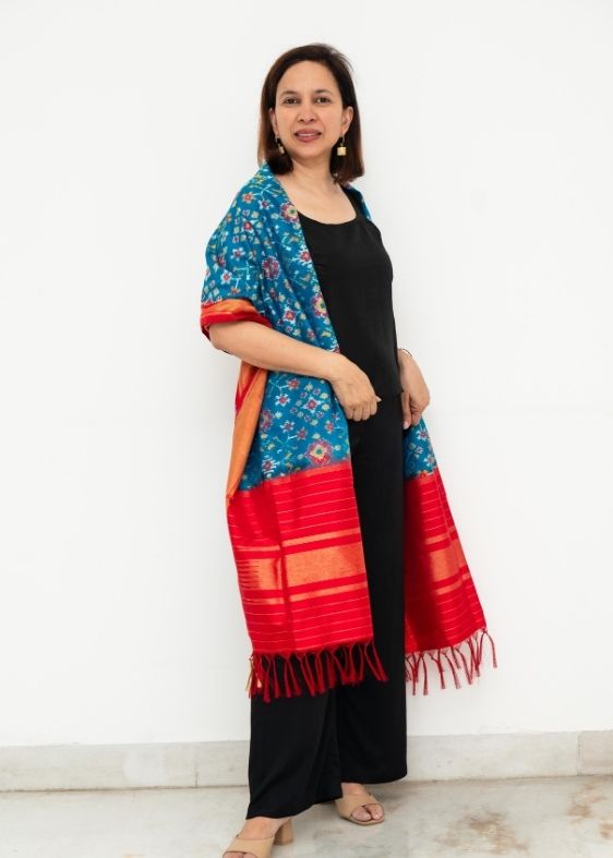 Blue Silk Ikat Dupatta