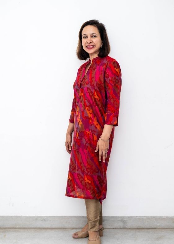 Red Chinese Collar Silk Long Kurta