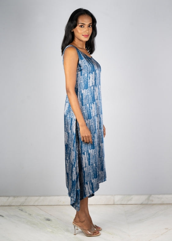 Blue and Grey Modal Silk Dress