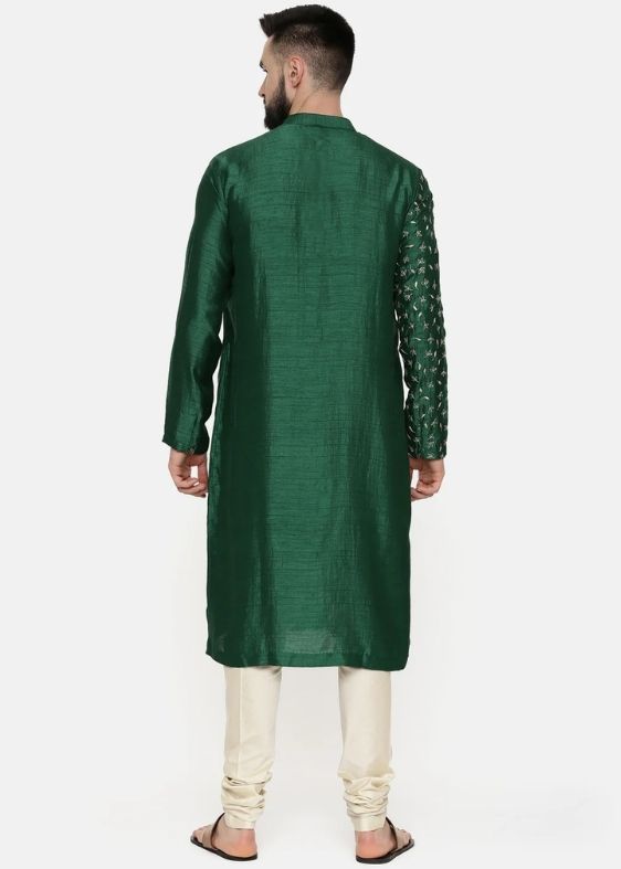 Bottle Green Hand Embroidered Kurta -MMK0536