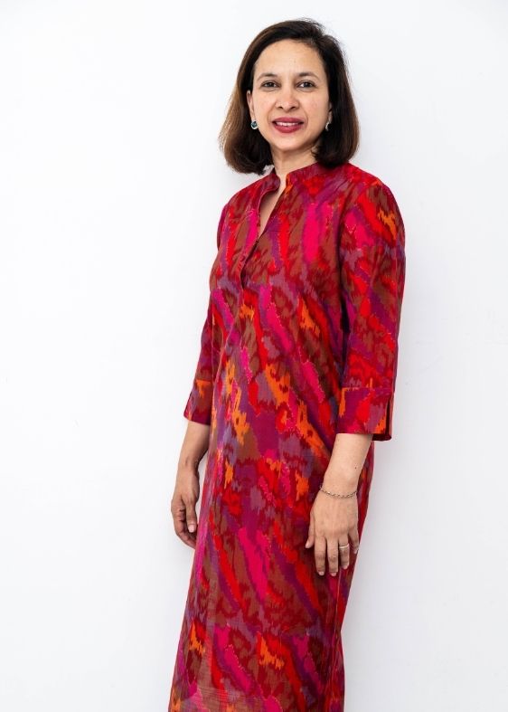 Red Chinese Collar Silk Long Kurta
