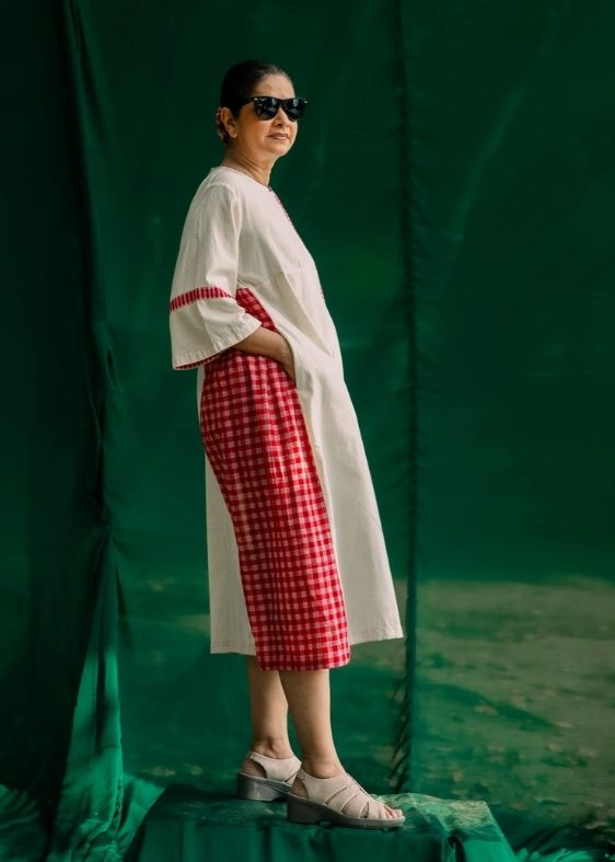 White Khadi Side Panelled Dress