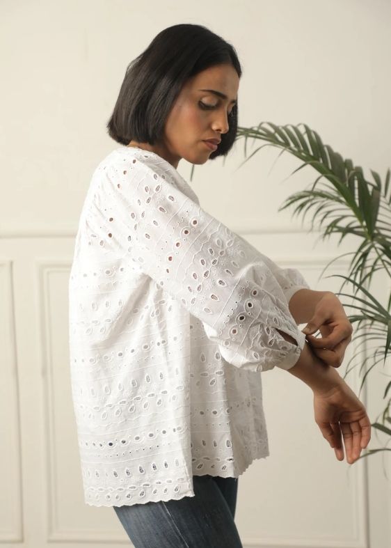 SS 2407 White Embroidered Cotton Top