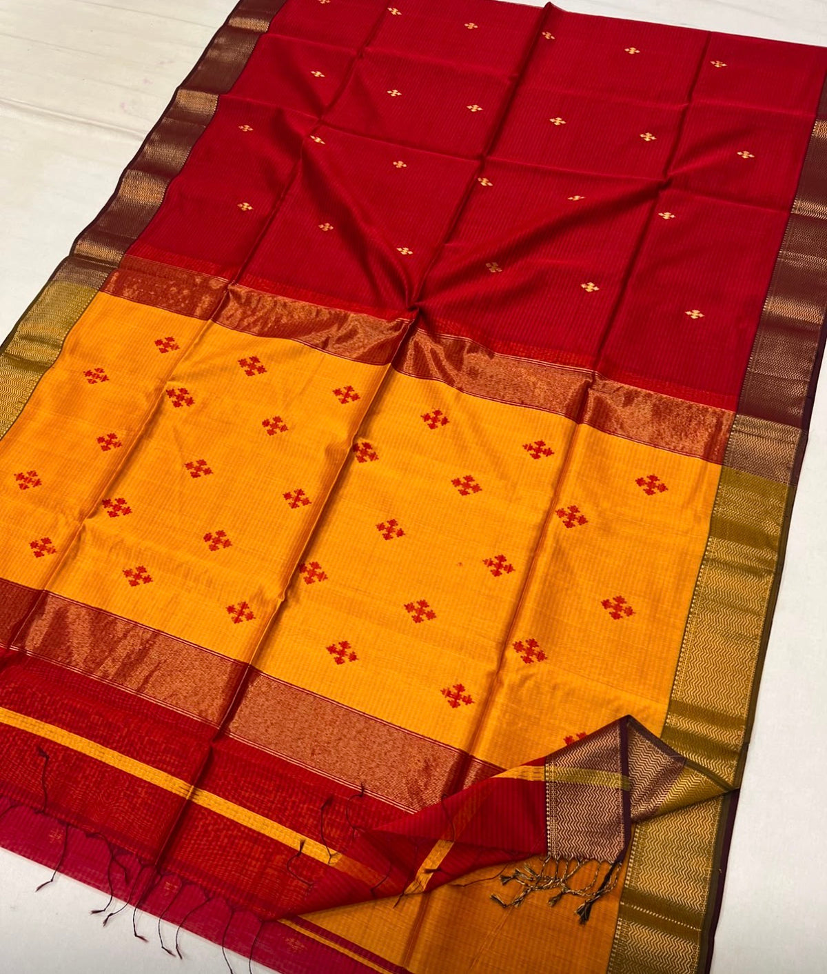 Red stripes Maheswari Silk Cotton Saree