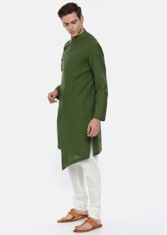 Green Cotton Asymetric Kurta - MMK0347