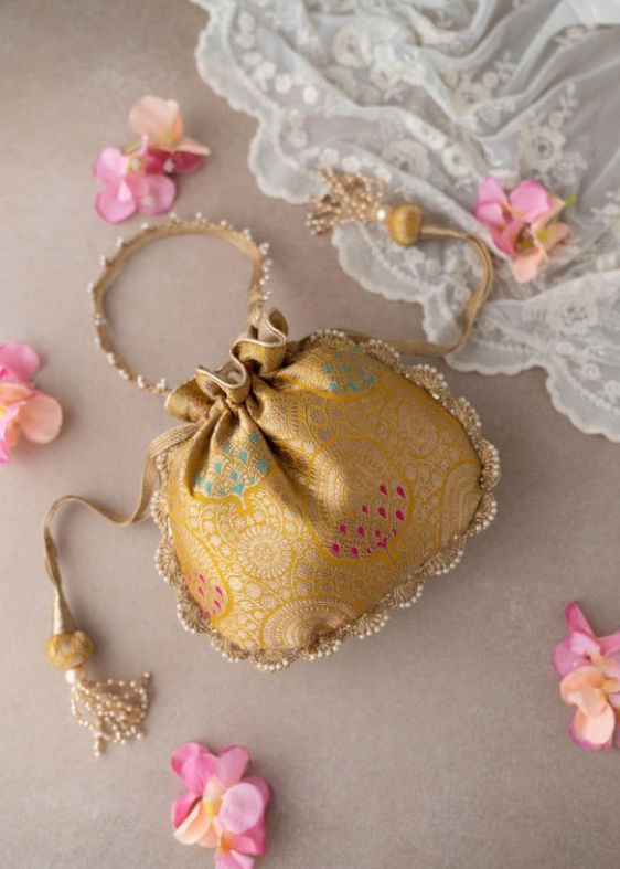 Kashi pure barasi silk potli-mustard