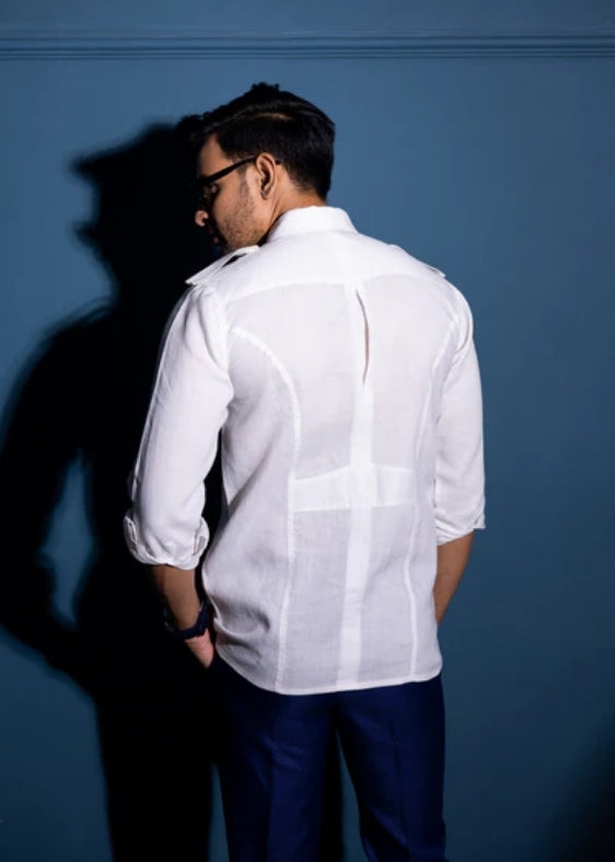 Pure Linen Four Pocket Hunter Shirt-White