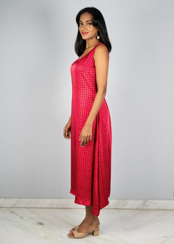 Pink Printed Modal Silk Dress