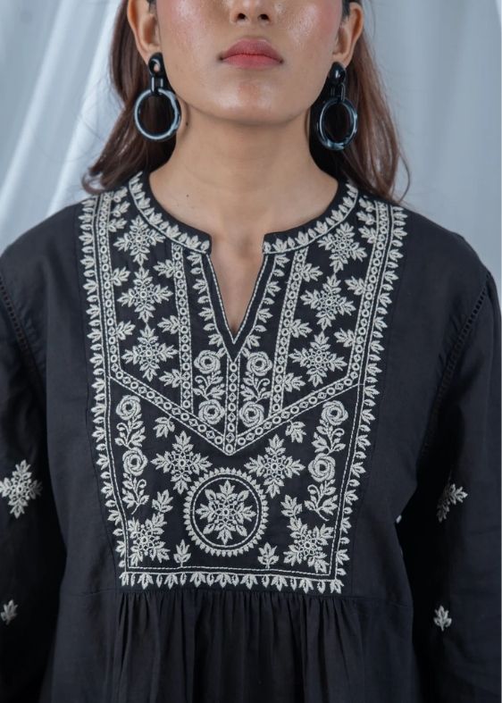 SS 2401 Black Embroidered Cotton Top