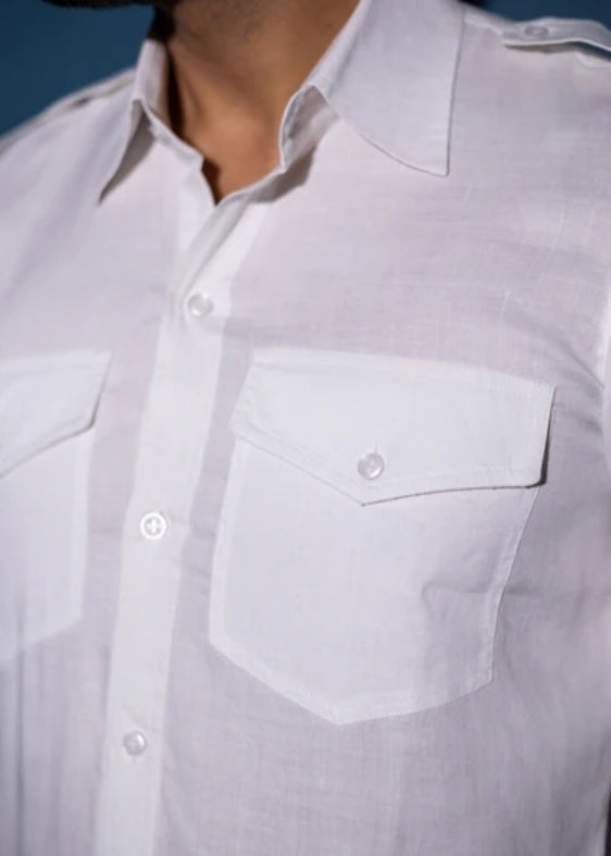 Pure Linen Four Pocket Hunter Shirt-White