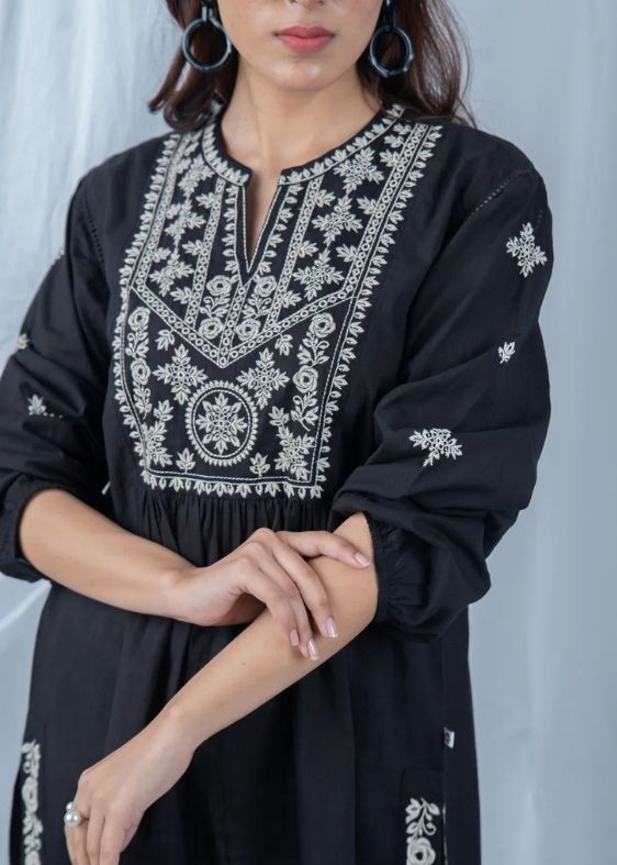 SS 2401 Black Embroidered Cotton Top